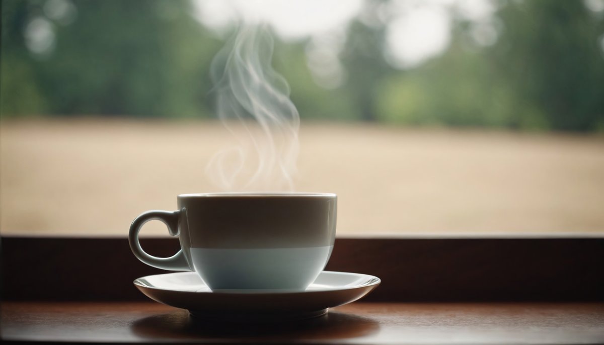 湯気の立つコーヒーカップ